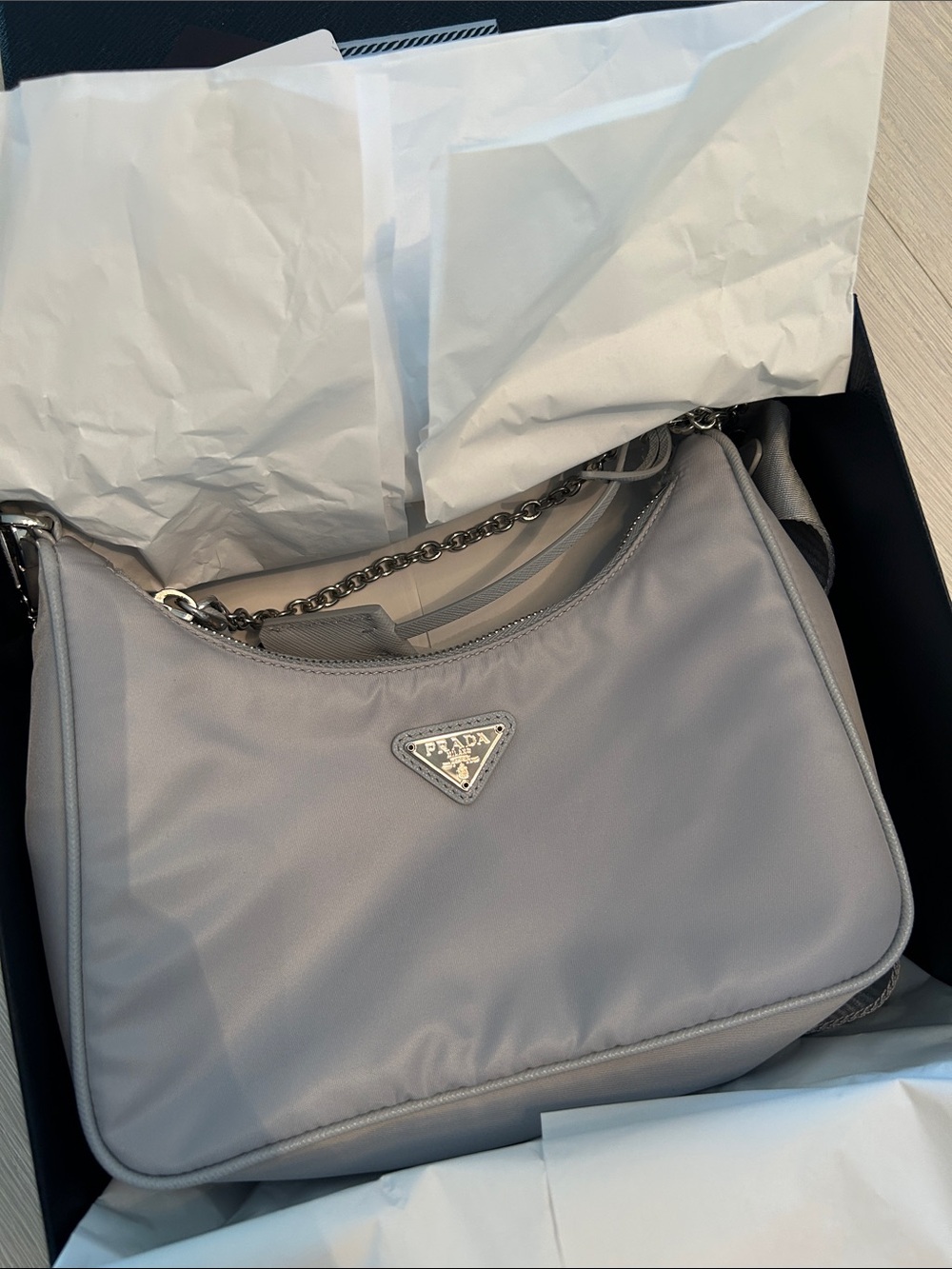 Prada Light Gray Nylon Shoulder Bag with Coin Pouch - Picture 3 of 3